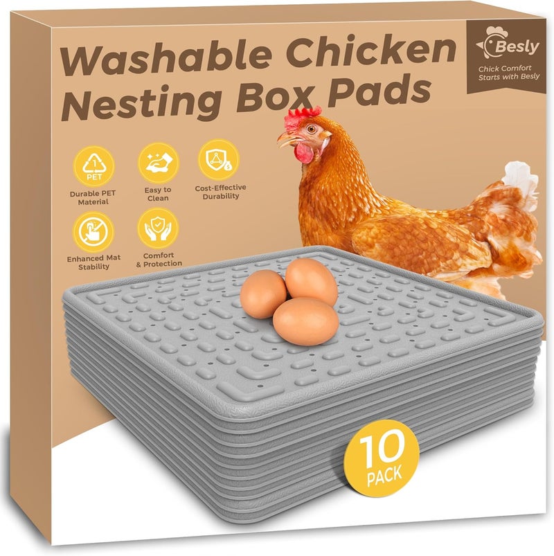 Besly Washable & Reusable Nesting Pads for Chicken Coop - 10Pcs Chicken Nest Mats - Durable 12"x 12" Plastic Nest Box Pads for Egg Laying Hens (Soft, Easy Clean, Premium) - Image 1